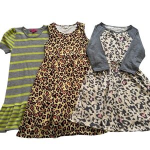 Bundle of 3 Animal Print & Stripes Dresses Girls Size L (10-12) Cheetah Leopard